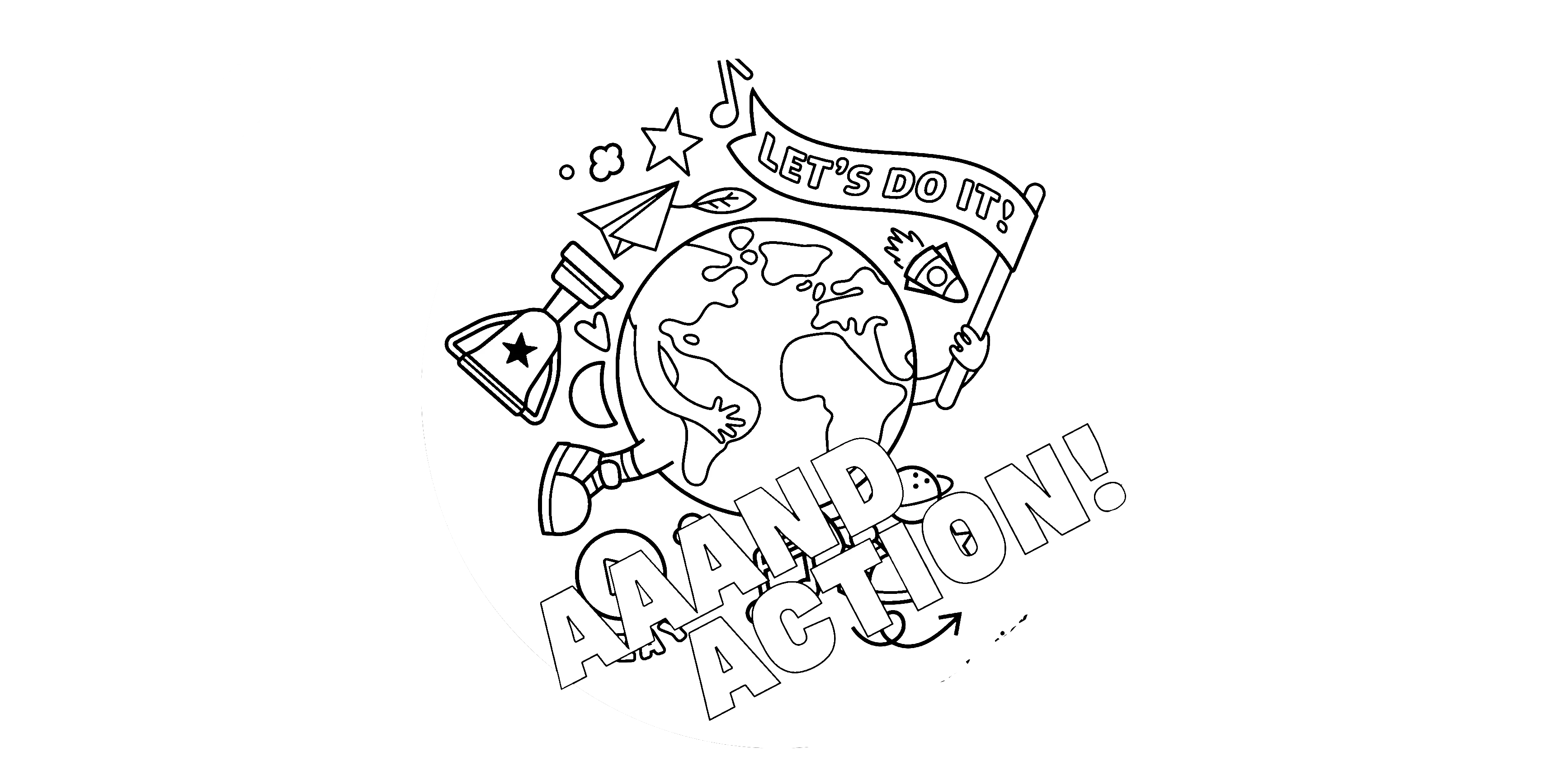 Logo der Auszeichnung „Aaand Action Wettbewerb“ – stilisierte Weltkugel mit Schriftzug.